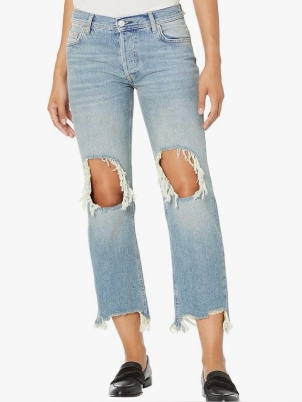 NWOT!  Free People We The Free Maggie Mid-Rise Jeans Distressed Straight ~ 27